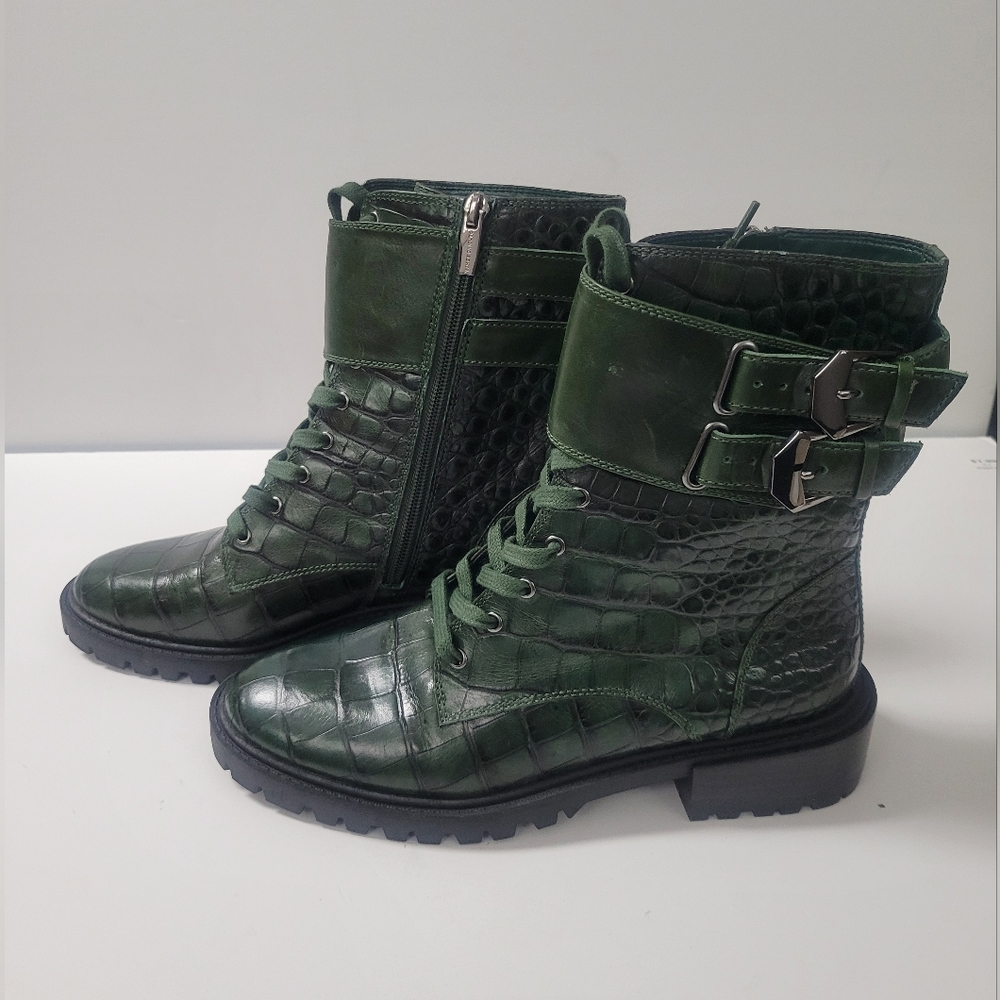 Vince Camuto Womens Fawdry Toe Block Combat Boot Sz 7.5 Deep Green.